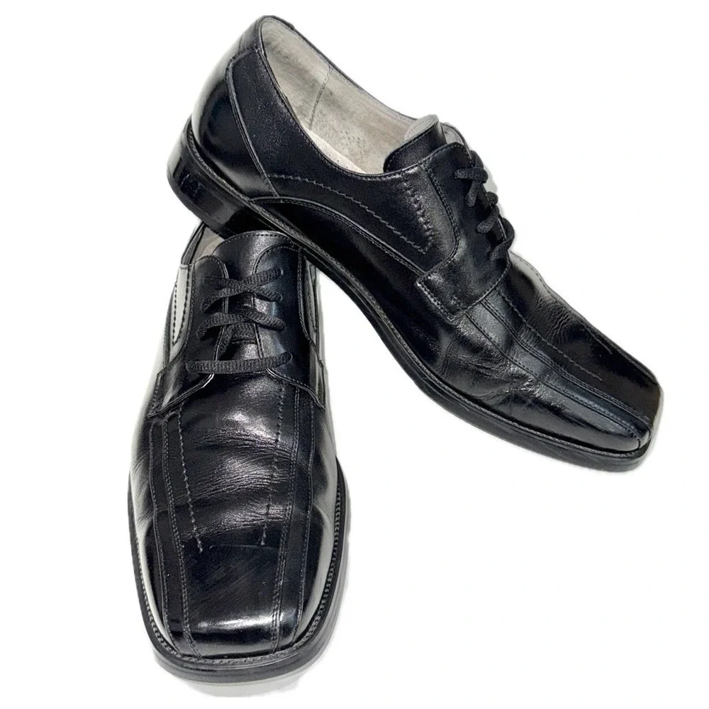 👞🏢 STACY ADAMS Black Leather Square-Toe Oxfords Dress Shoes | Men's‎ Sz 11